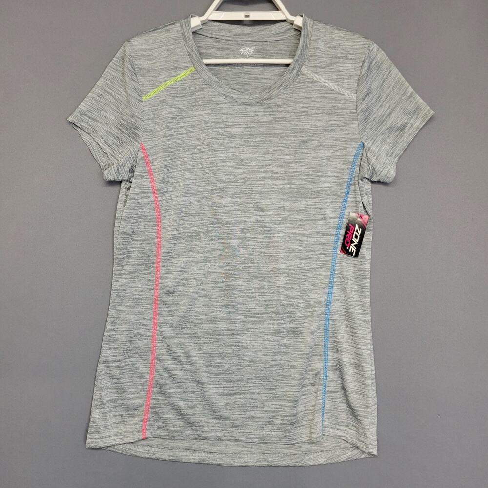Zone Pro Athletic Top Womens S Gray Heathered Short Sleeve Activewear New